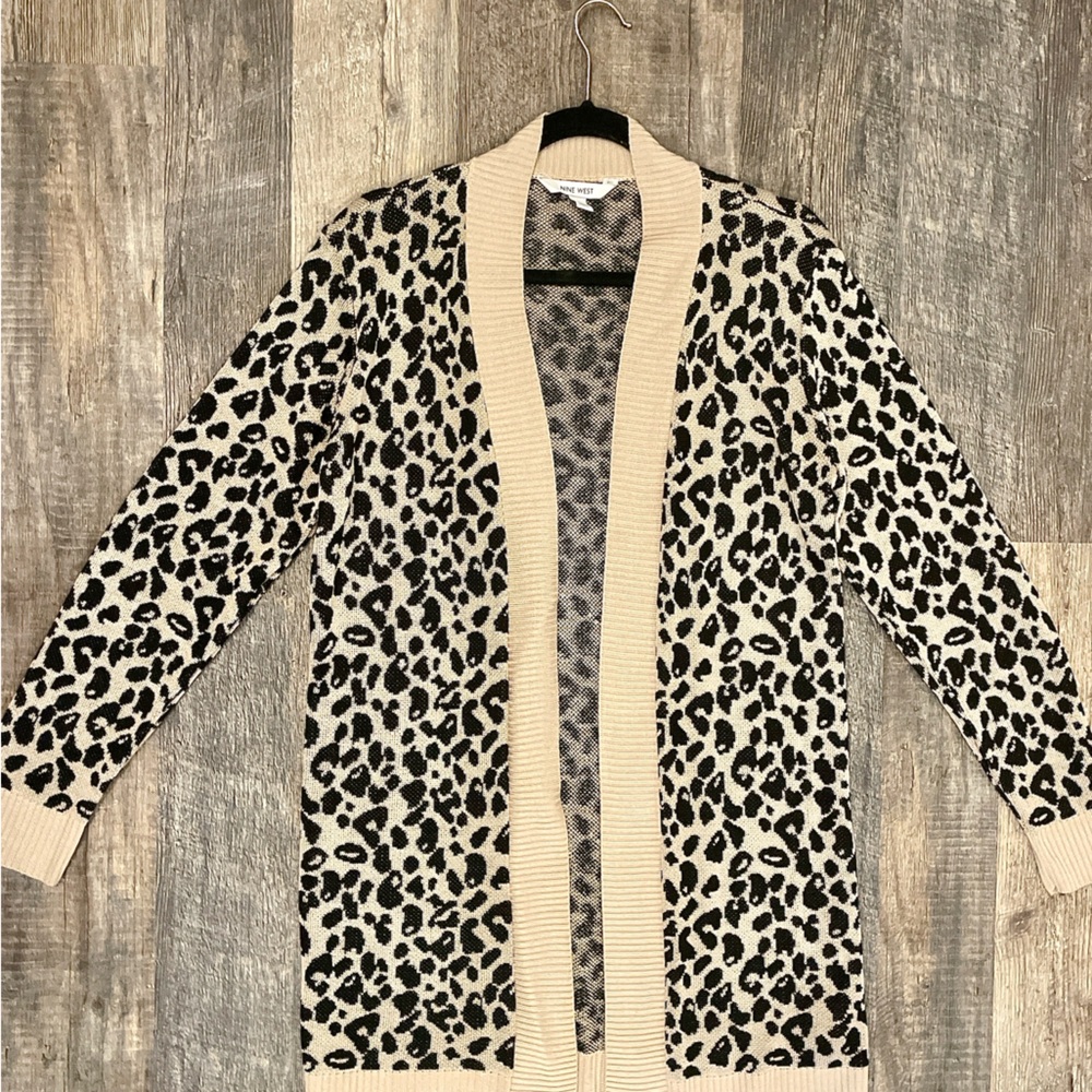 Nine West Women's Beige and Black Leopard Cardigan Sweater - Picture 3 of 8